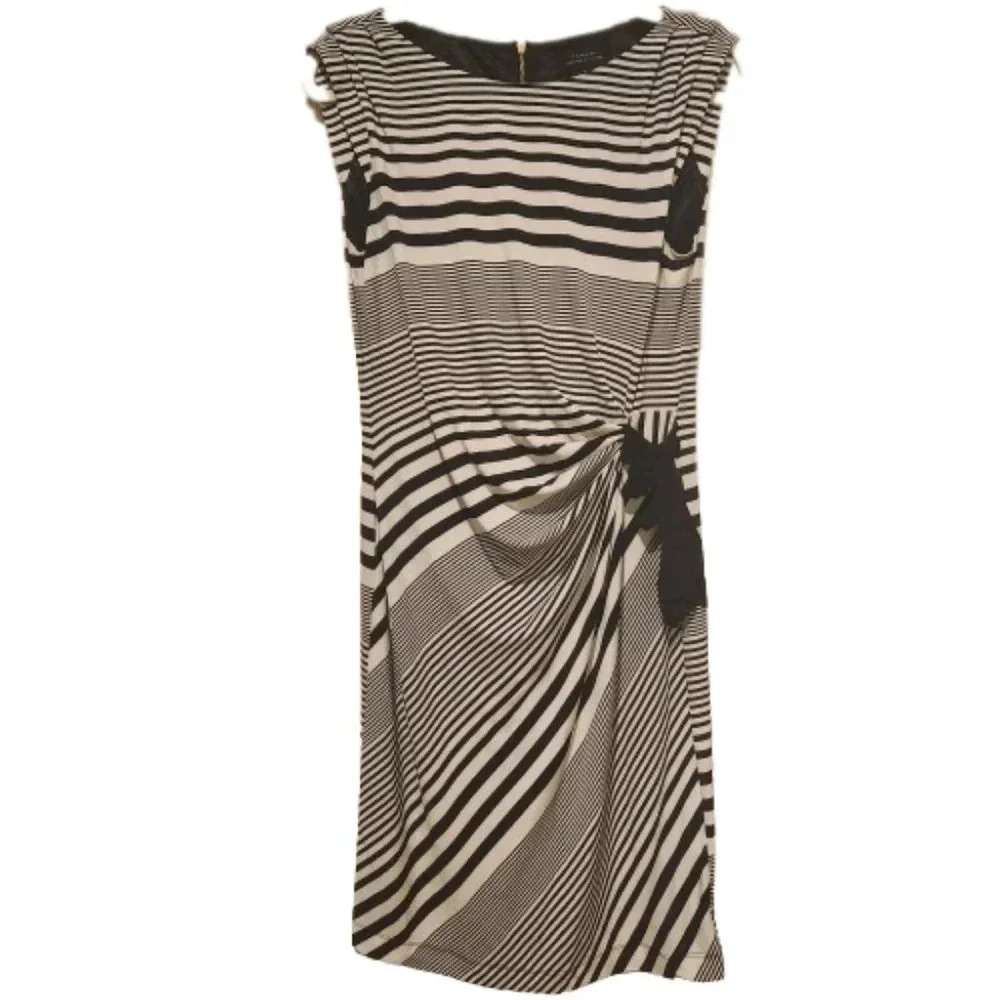 Geovisionary Tahari Arthur S. Levine Black & Ivory Stripe Ruched Sheath | Size 8